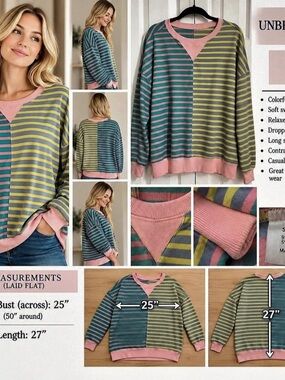 Unbranded Striped Color Block Sweater Pink & Blue Size Large #195